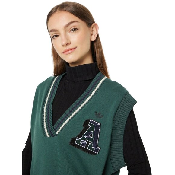 Adidas Sweater Vest Women’s S Forest Green V Neck Knit Sleeveless Casual Top - Picture 1 of 11